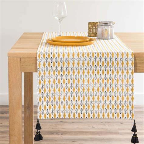 Chemin De Table En Coton Motifs Jaune Moutarde L180 Maisons Du Monde