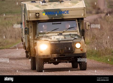 British Army Land Rover Defender Wolf Ambulance On A Military Exercise