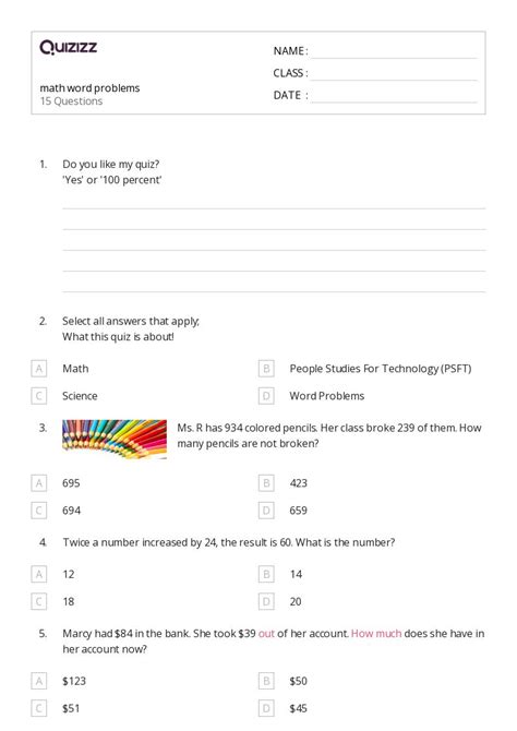 50 Math Word Problems Worksheets For 8th Class On Quizizz Free And Printable