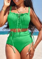 ROTITA Lace Up Green High Waisted Bikini Set Rotita USD 32 98