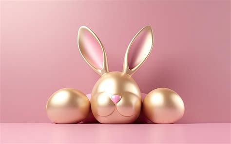 Premium Ai Image Golden Easter Bunny Head With Golden Eggs On A Pink