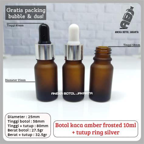 Jual Botol Kaca Serum Amber Frosted 10ml Pipet Tetes Ring Silver