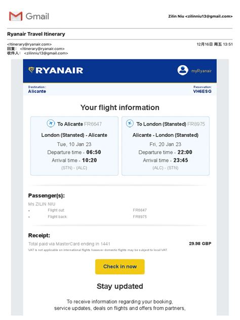 Ryanair Travel Itinerary PDF Aviation Transport Worksheets Library