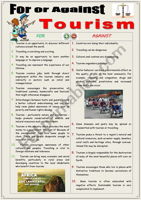 For Or Against Tourism Debating Esl Worksheet By Karagozian