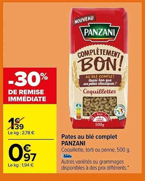 Promo Pâtes au blé complet panzani chez Carrefour