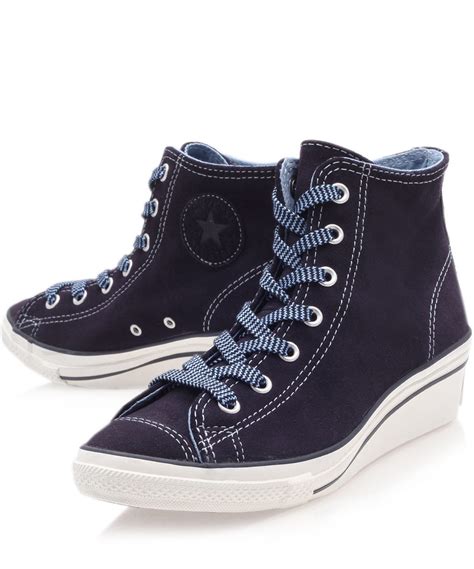 Converse Navy Chuck Taylor Suede Hi Top Wedge Trainers In Blue Navy