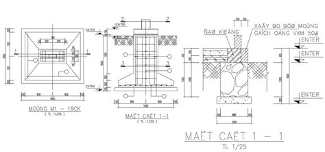 Concrete Foundation Plan And Section Drawing Download Free Dwg File