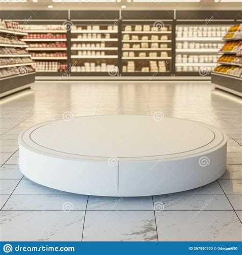 Circular Podium For Product Presentation Background Supermarket Aisle