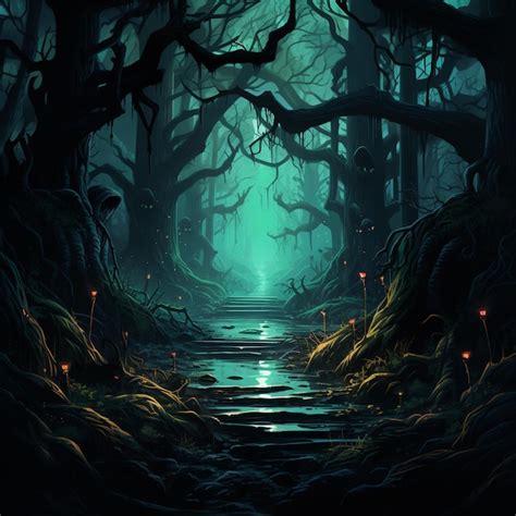 Premium AI Image | Dark and ominous forest with lurking creatures