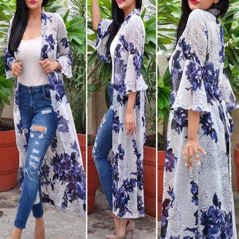 Shop Now This Super Gorgeous Printed Georgette Floral Long Shrug From