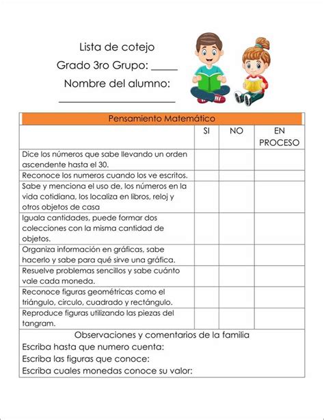 Lista De Cotejo Preescolar Materiales Educativos Lista De Cotejo