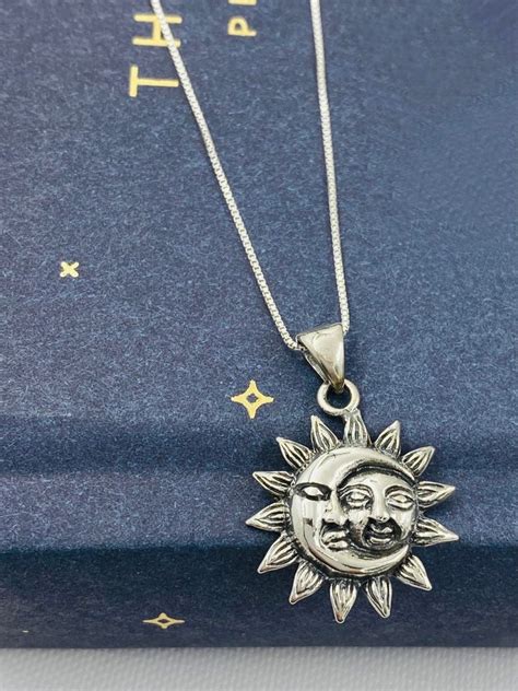 Sterling Silver Sun And Moon Necklace Moon Necklace Sun Etsy