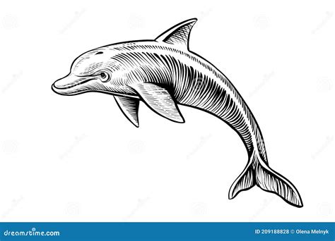 Jumping Dolphin Drawing Vector Sketch Black And White Isolated