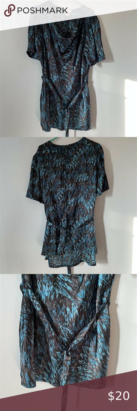 Covington Woman Belted Drape Neck Blouse Abstract Print Plus Size