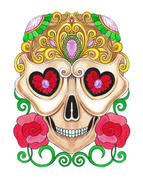 Art Vintage Mix Sugar Skull Day Of The Dead Stock Illustration Illustration Of Grim Design