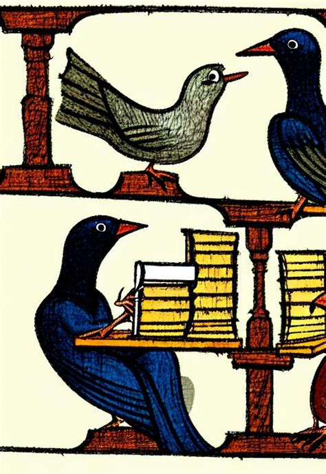 Birds Reading And Talking To Each Other While Sittin