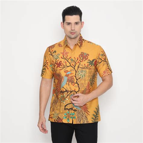 Jual Batik Semar Kemeja Lengan Pendek Peksi Kawung Isen Kuning Shopee