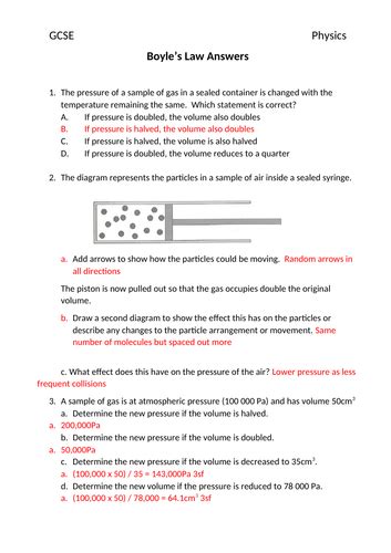 Boyles Law Worksheet Teaching Resources