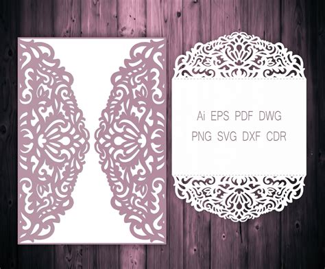 5x7 Gate Fold Wedding Invitation Laser Cut Card Template Etsy