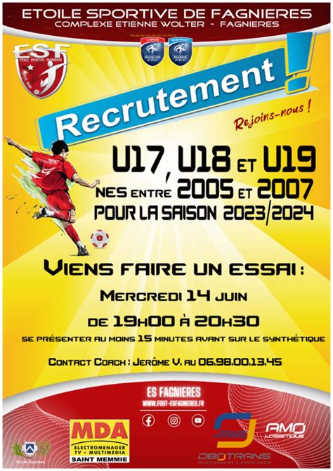 Recrutement U U Saison Etoile Sportive De