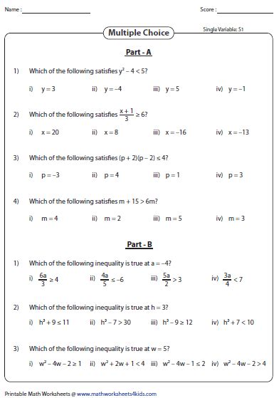 Math Worksheets Expressions