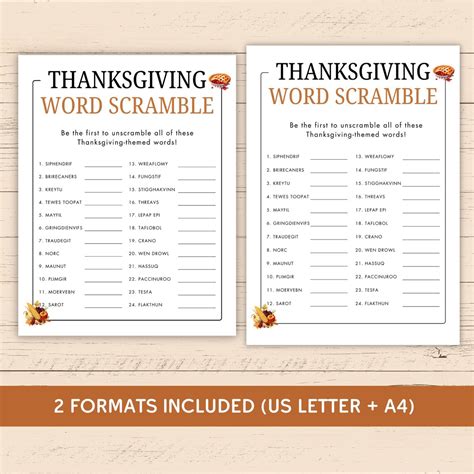 Thanksgiving Word Scramble Printable Thanksgiving Activity Thanksgiving