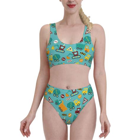 High Waisted Bikini Sets For Women Trucks And Excavators 2 Piece Sporty Bathing Suit Swim