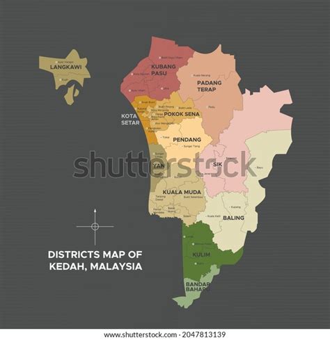 Mapa De Distritos De Kedah Malasia Vector De Stock Libre De Regalías