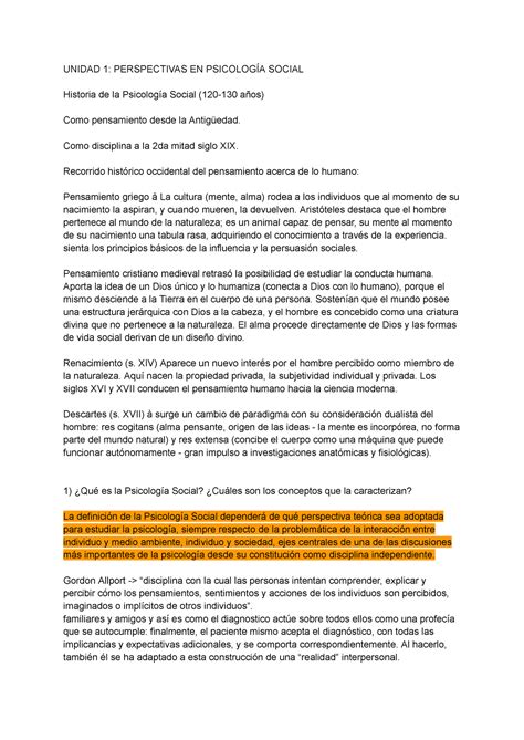 Psico Resumen Primer Parcial Unidad Perspectivas En Psicolog A