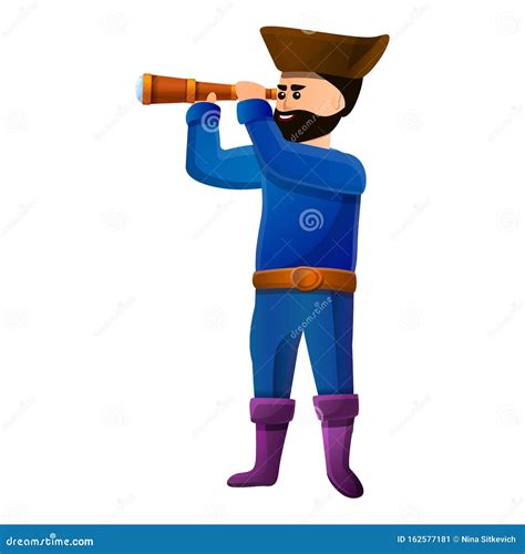 Pirate With Spyglass And Parrot Vector Illustration