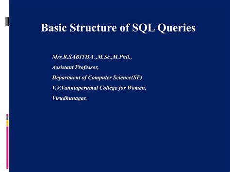 Data Base Management System Basic Structure Of Sql Queries Ppt Free Download