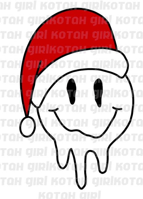 Santa Hat Smiley Face Drippy Svg Png Digital Download Christmas Print File Clip Art Smile Cricut