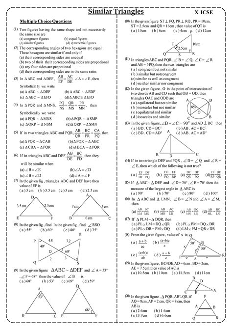 Similar Triangles MCQs Similar Triangles Multiple Choice Questions X