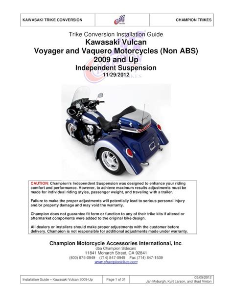 Pdf Trike Conversion Installation Guide Kawasaki Vulcan