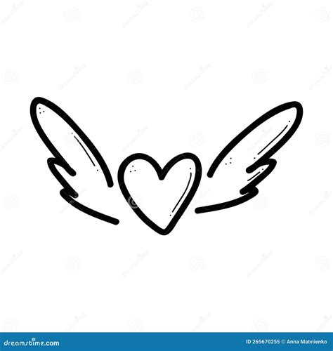 Heart with Wings Vector Hand Drawn Illustration. Stock Vector ...