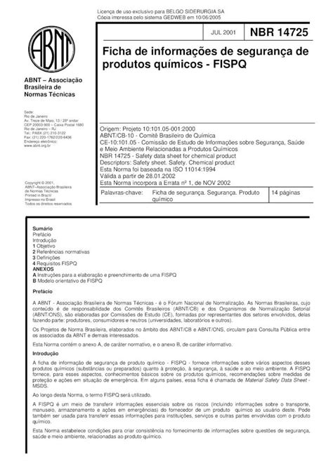 Pdf Nbr Ficha De Informacoes De Seguranca De Produtos