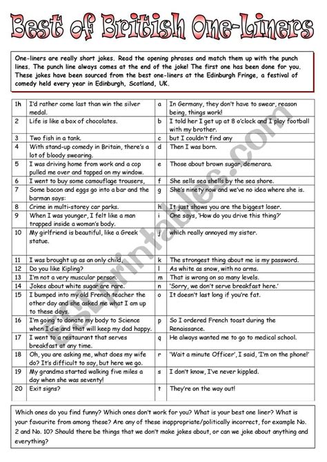 One-liners (short jokes) - ESL worksheet by cunliffe