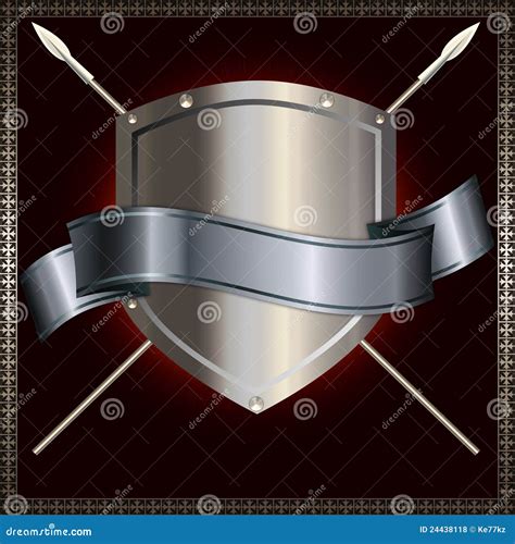 Silver Shield With Spears And Silver Ribbon Stock Illustration