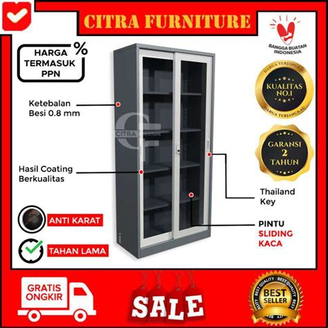 Jual Lemari Arsip Besi Pintu Sliding Kaca Kantor File Sleding Geser