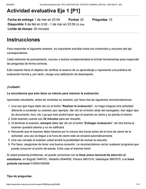 examen eje 1 indicadores de gestión Actividad evaluativa Eje 1 P1