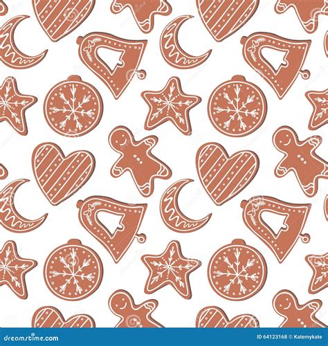 Seamless Pattern Hand Drawn Vector Illustration Gingerbread Cookies