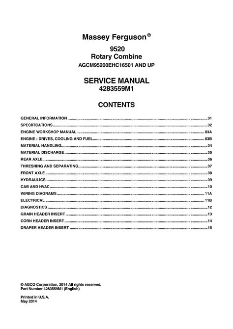 Massey Ferguson Rotary Combine Service Repair Manual Sn