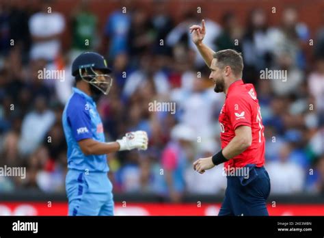 Englands Chris Woakes Celebrates The Wicket Of Indias Kl Rahul During