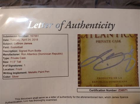 Lebron James Signed Liquor Bottle Jsa Authenticated With Paperwork