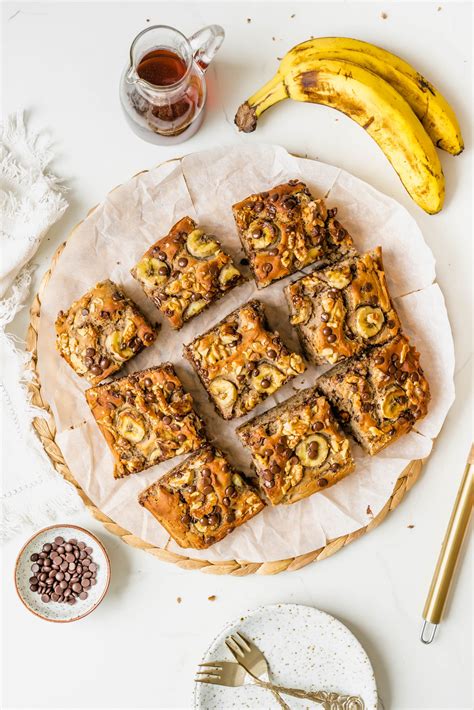 Banane Schoko Walnuss Protein Blechkuchen