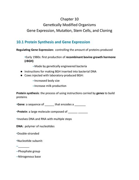 BIOL 1408 Chapters 10 , 11 (Test 5) - Chapter 10 Genetically Modified