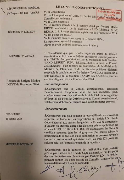 URGENT Le Verdict Du Conseil Constitutionnel Sur Le Recours Introduit