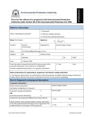 Fillable Online Referral Form All S Proposals Epa Wa Gov Au Fax