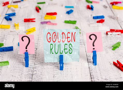 Conceptual Hand Writing Showing Golden Rules Concept Meaning Basic Principle That Should Always