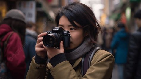 Woman Holding A Camera Outside In Tokyo Background, A Woman With A ...